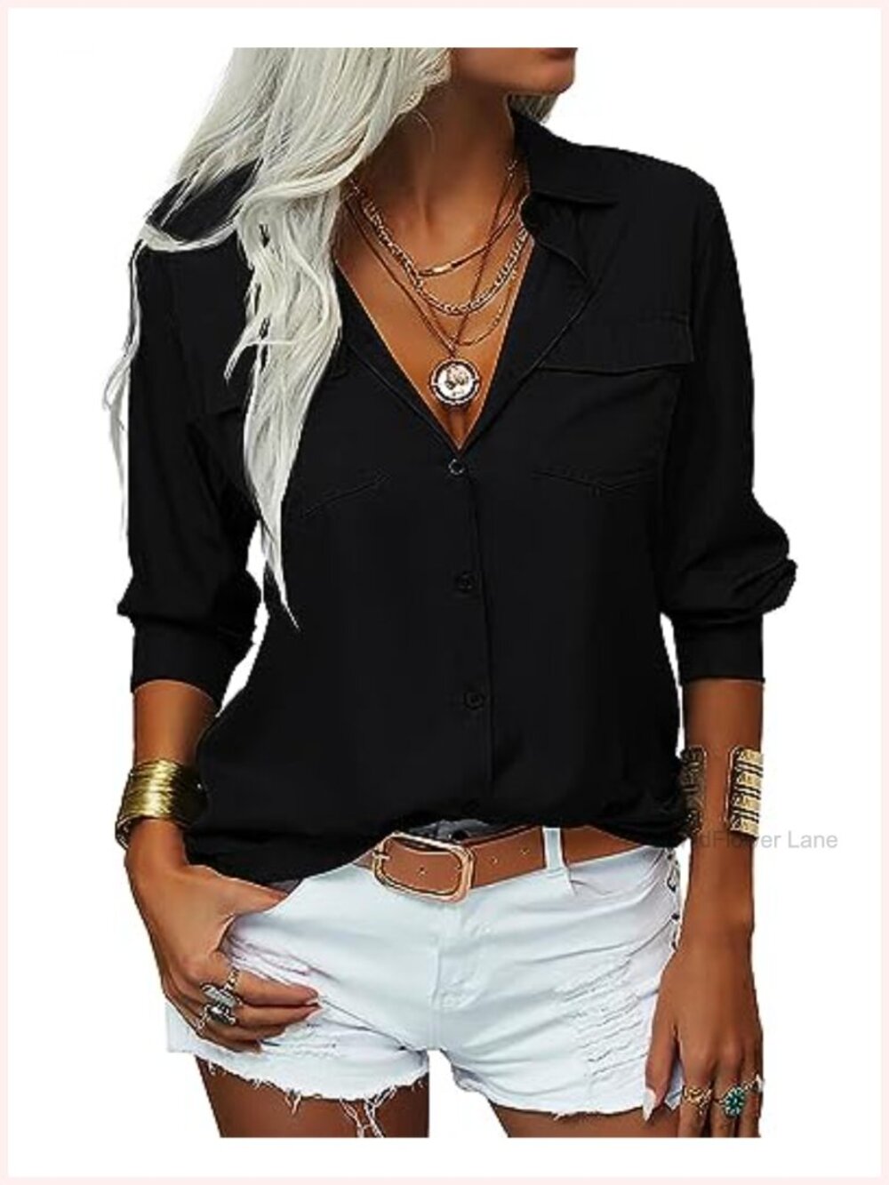 Women's Long Sleeve Button Down Shirt Casual Office Blouse Polyester